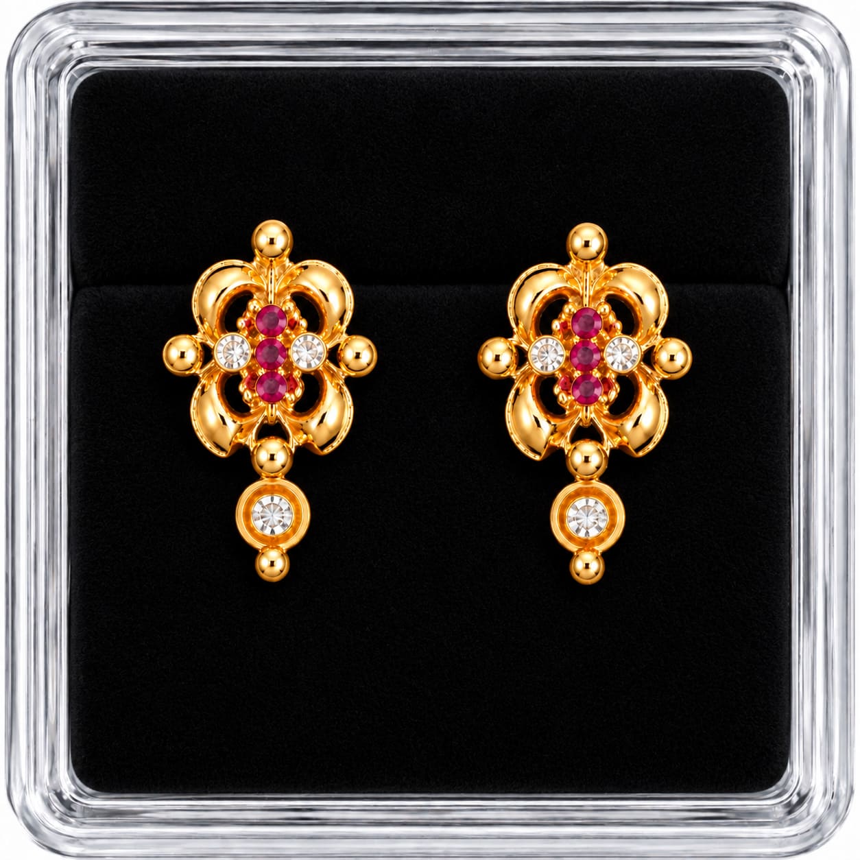 Traditional Gold-Plated Floral Stud Earrings